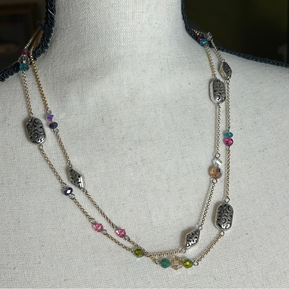 Brighton Bon Vivant Necklace Colorful Crystals Gold Plated 45" Long Chain